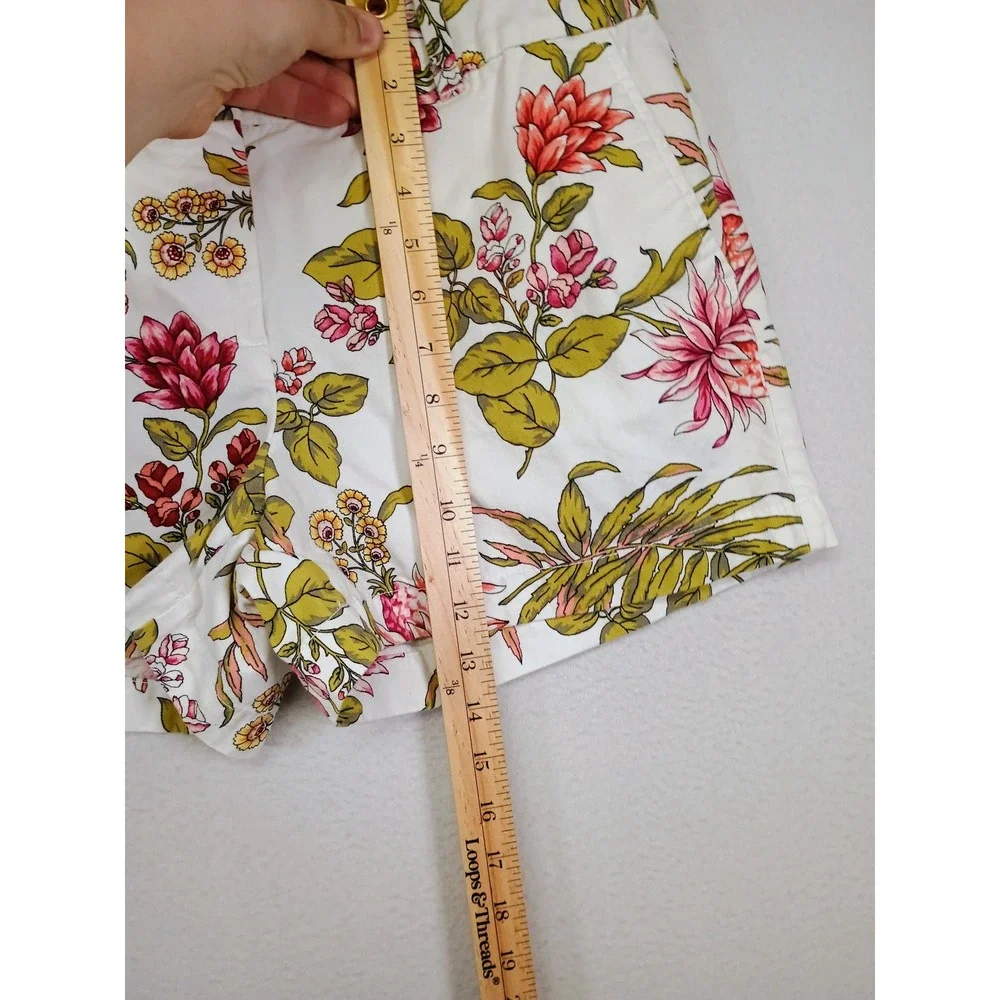 Tropical Floral Loft Outlet Womens Size 8 White Pink‎ Green Cotton Chino Shorts